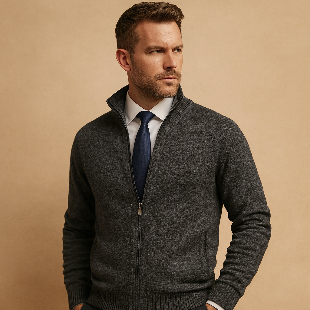 Sweter Męski Rozpinany ze Stójką Zapinany na Zamek