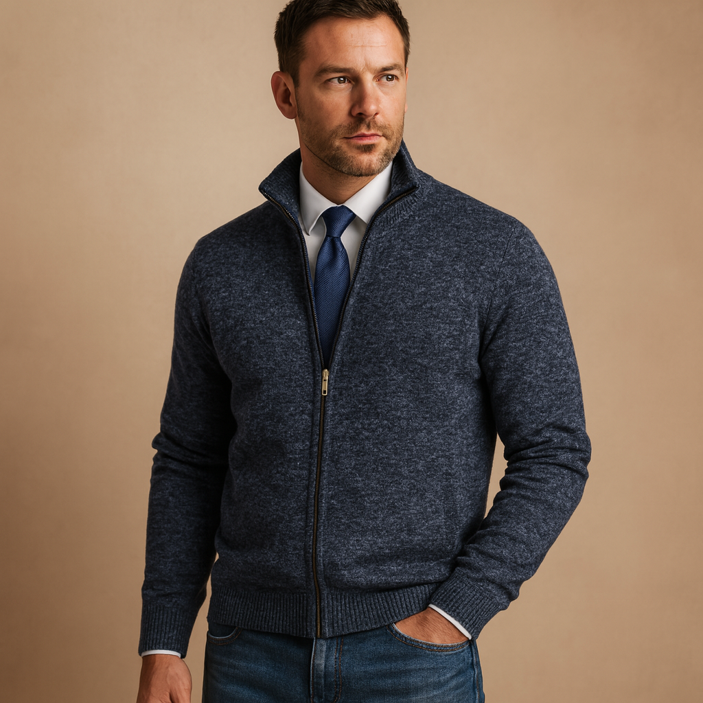 Sweter Męski Rozpinany ze Stójką Zapinany na Zamek