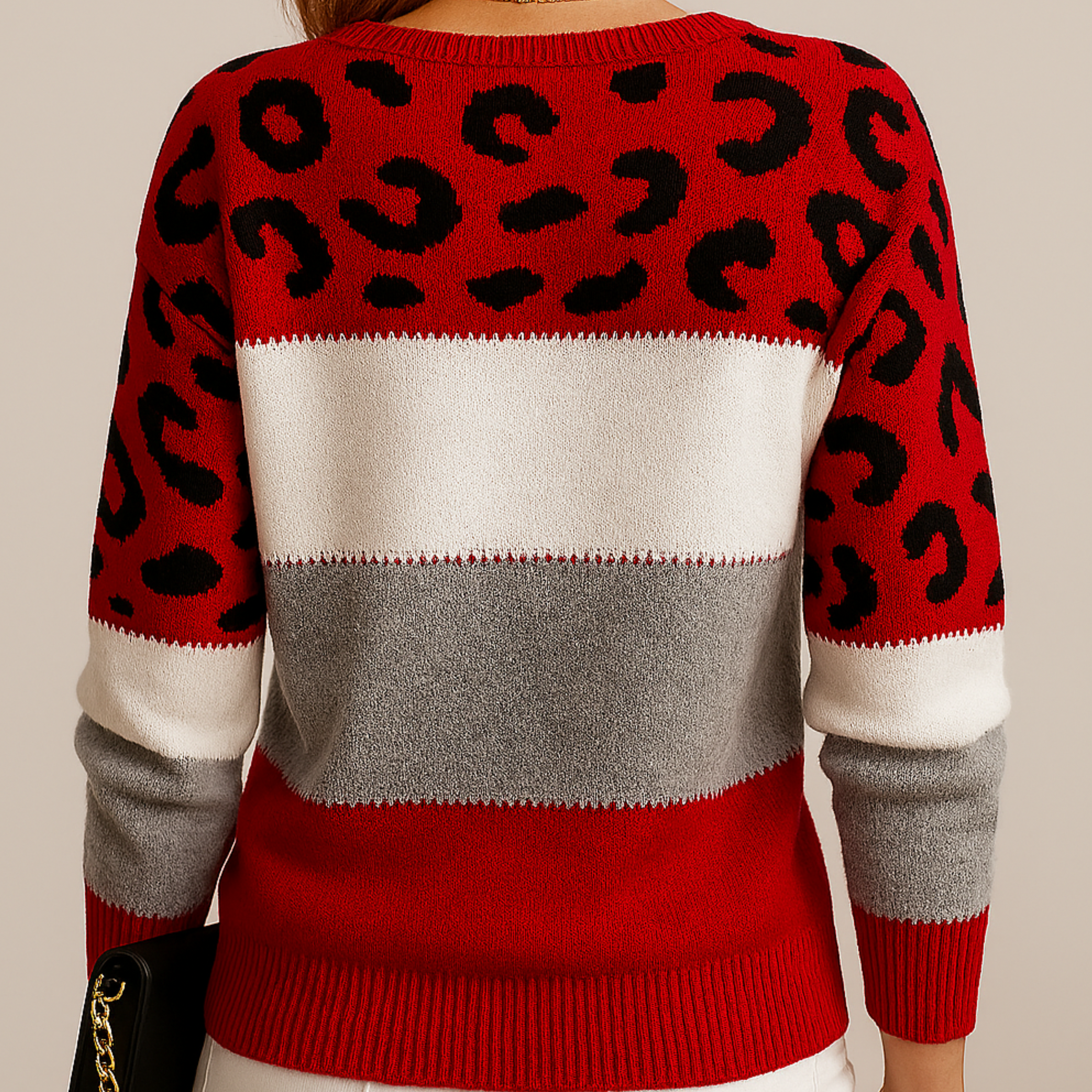 Sweter damski w panterkę czerwony