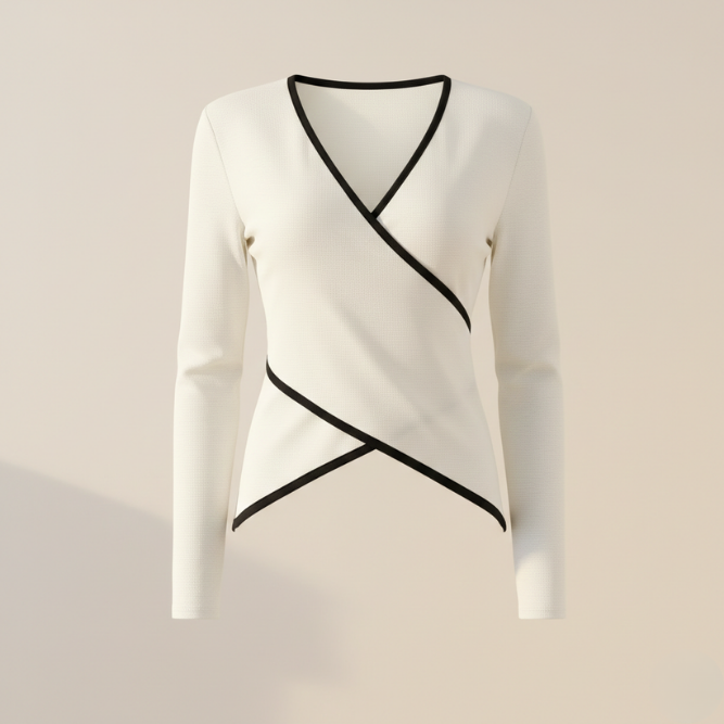 Sweter kopertowy damski w serek, kobiecy fason w bieli