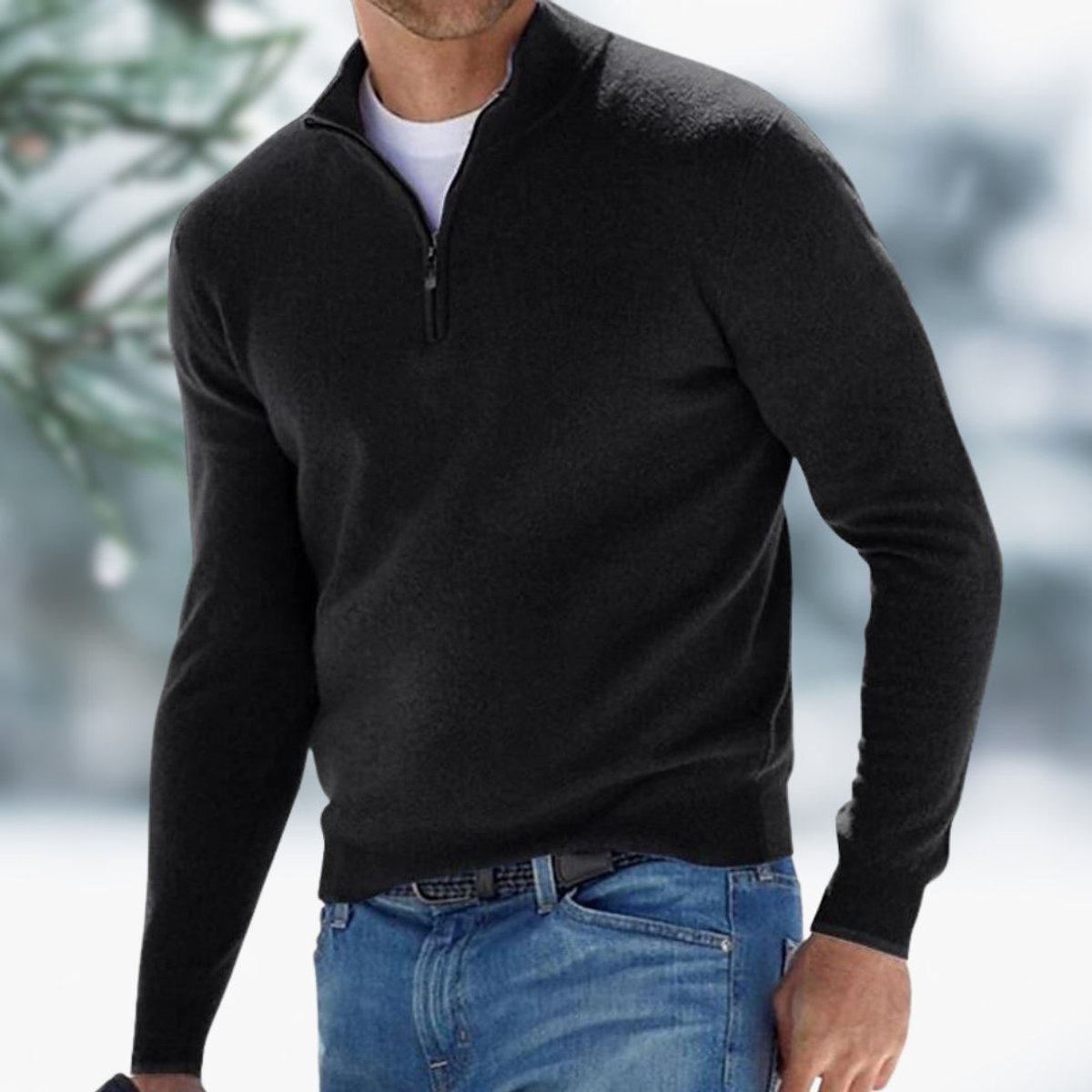 Męski sweter z cienkiej dzianiny z elastycznymi ściągaczami