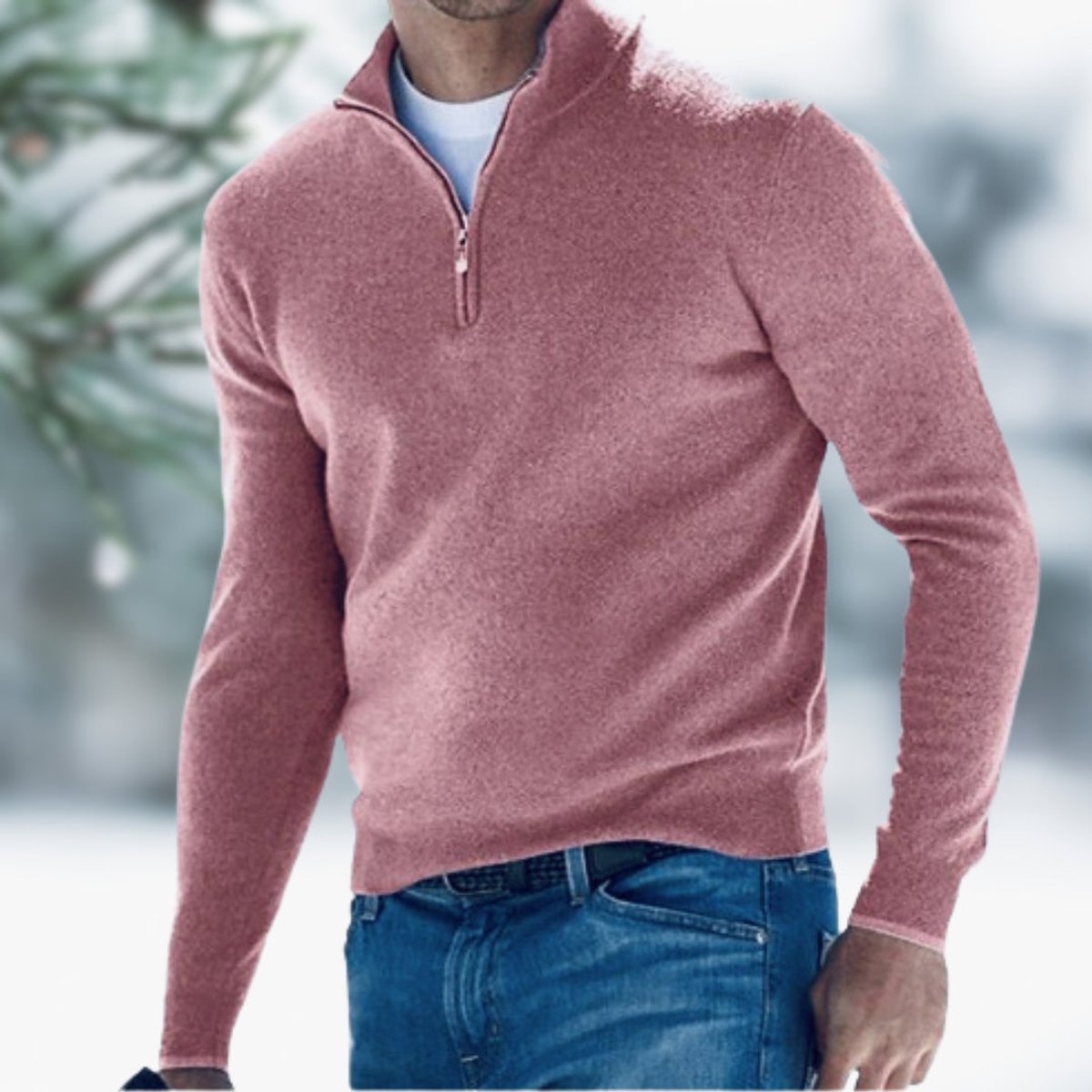 Męski dzianinowy sweter z krótkim zamkiem