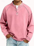 Męski sweter Henley w stylu retro, długi rękaw