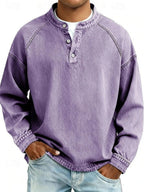 Męski sweter Henley z efektem sprania w stylu vintage