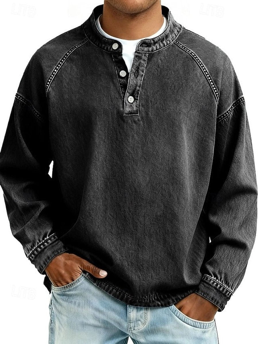 Męski sweter Henley z listwą zapinaną na trzy guziki