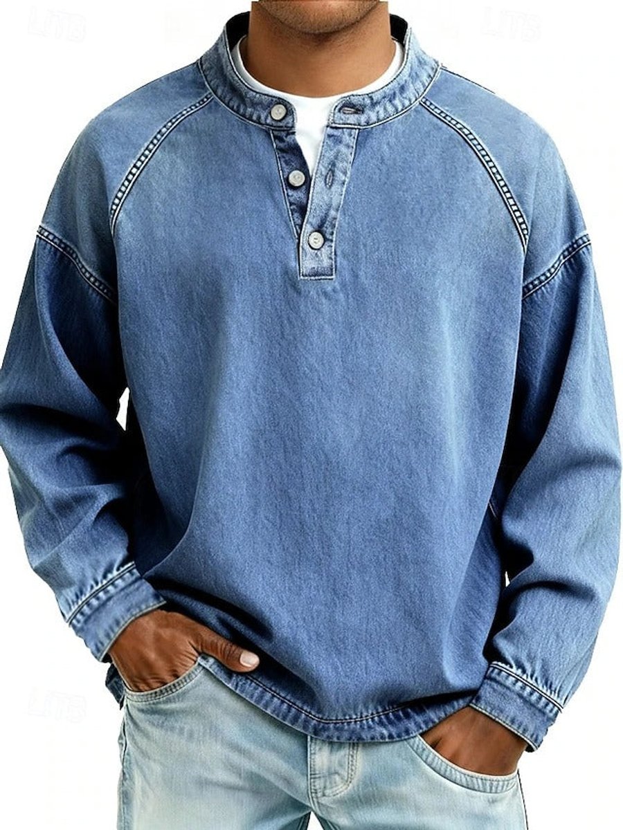 Męski sweter Henley z rękawami raglanowymi