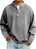 Męski sweter Henley w stylu retro z długim rękawem