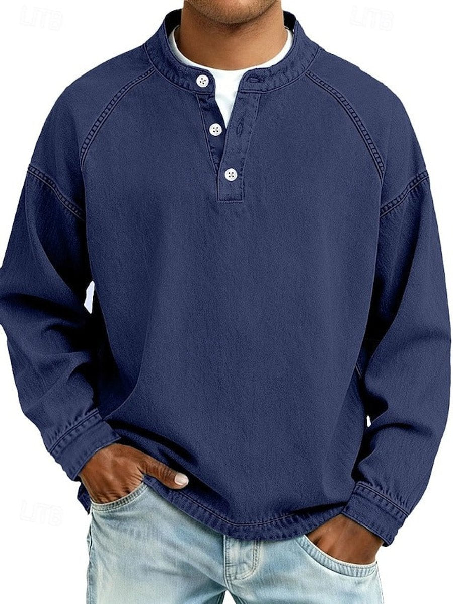 Męski sweter Henley w stylu vintage z długim rękawem