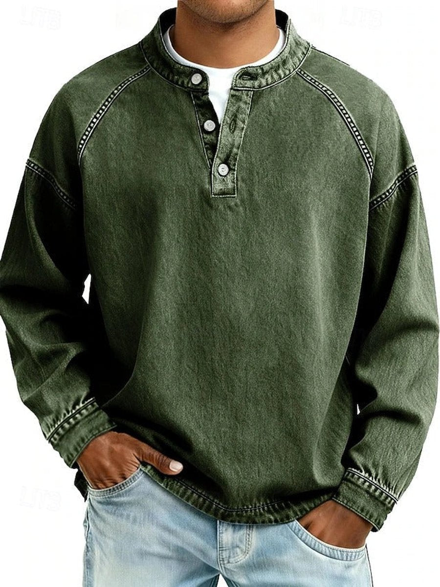 Męski sweter Henley z długim rękawem, widok z przodu