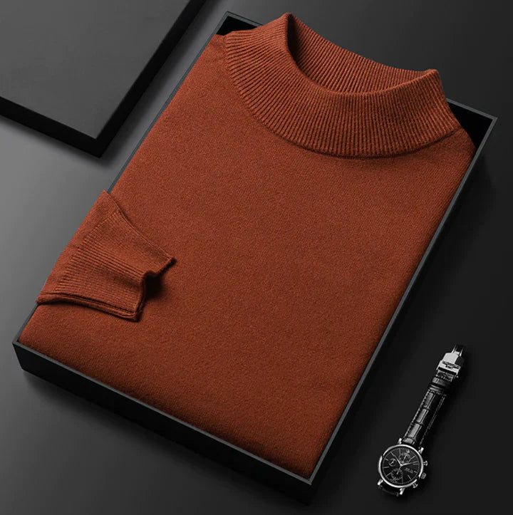 Sweter męski z golfem zestawiony w eleganckiej stylizacji