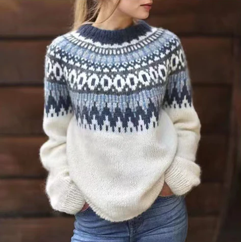 Sweter damski norweski ze wzorem w kolorze jasnoniebieskim