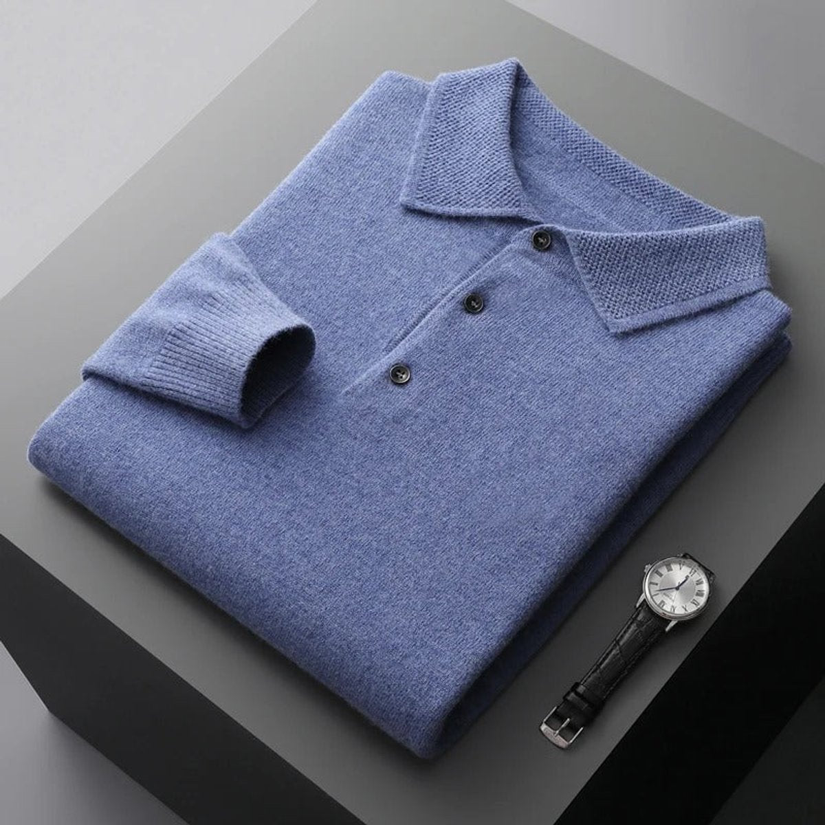 Męski sweter polo o kaszmirowej jakości dzianiny