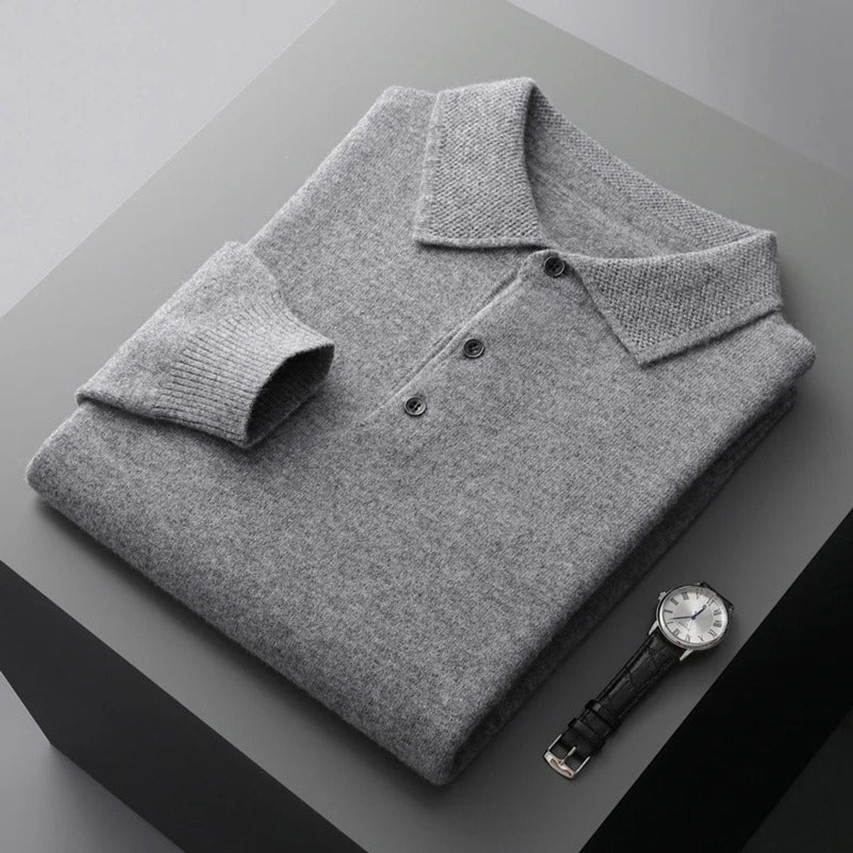Męski sweter polo z kołnierzem i zapinaną listwą