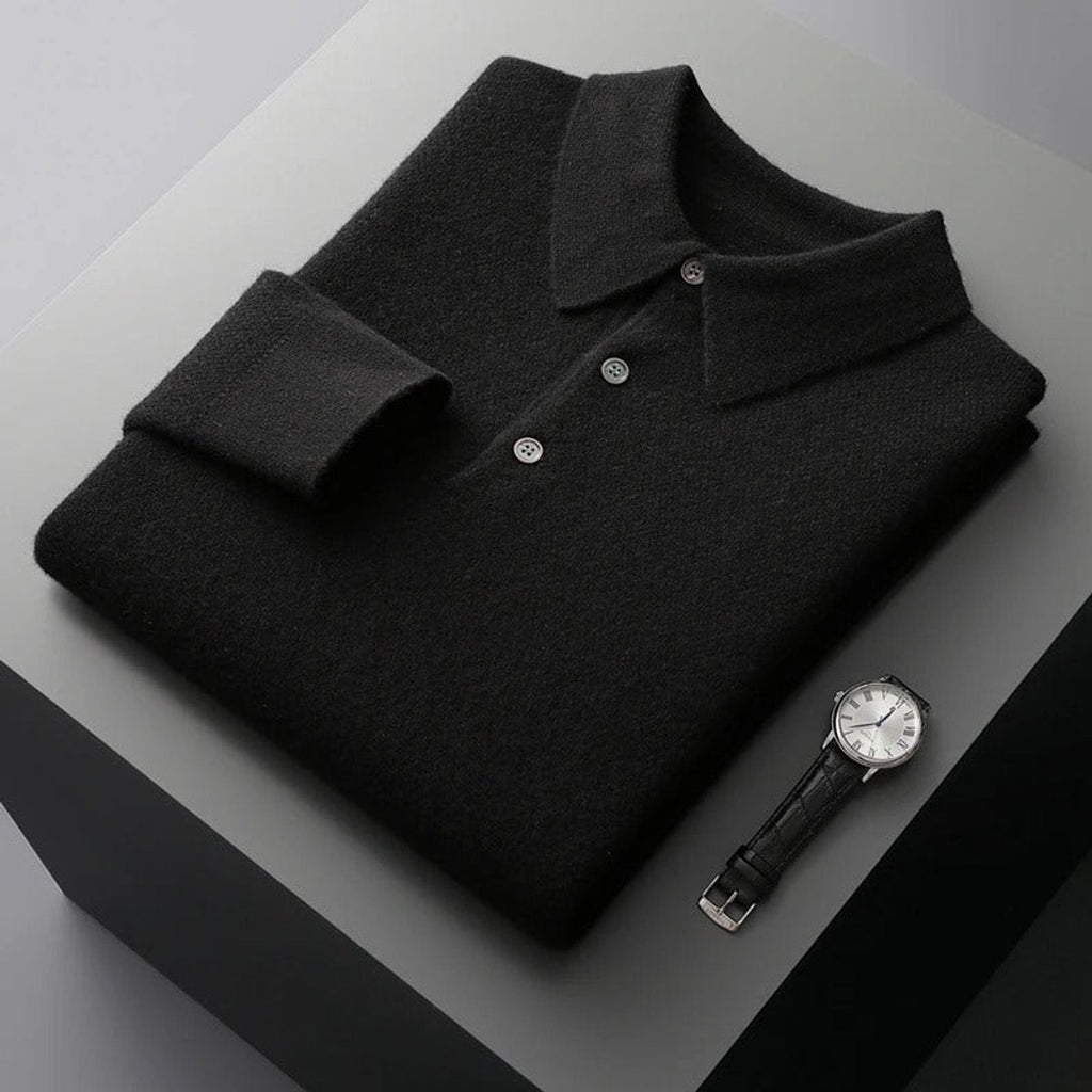 Męski sweter polo z prążkowanymi ściągaczami przy nadgarstkach