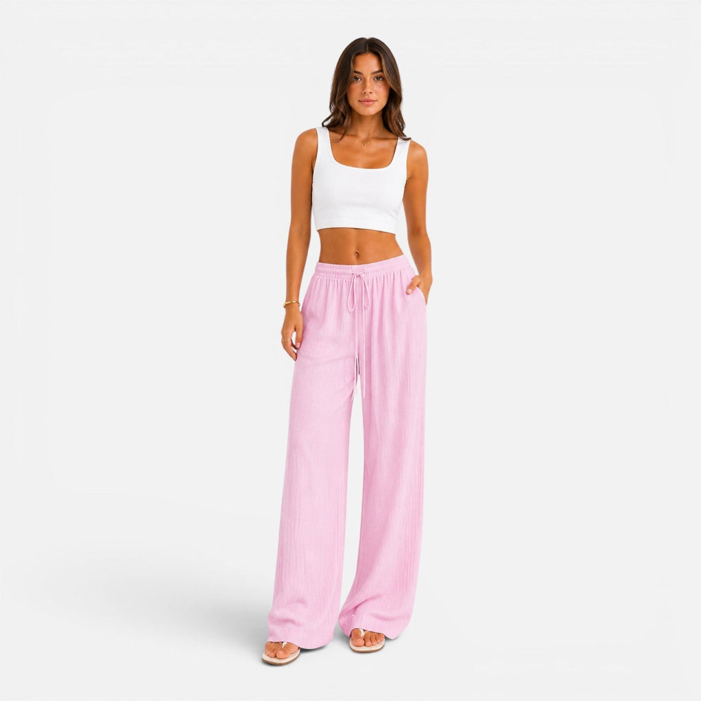 Szerokie spodnie damskie z gumą w pasie, comfort fit – Diamila Moda