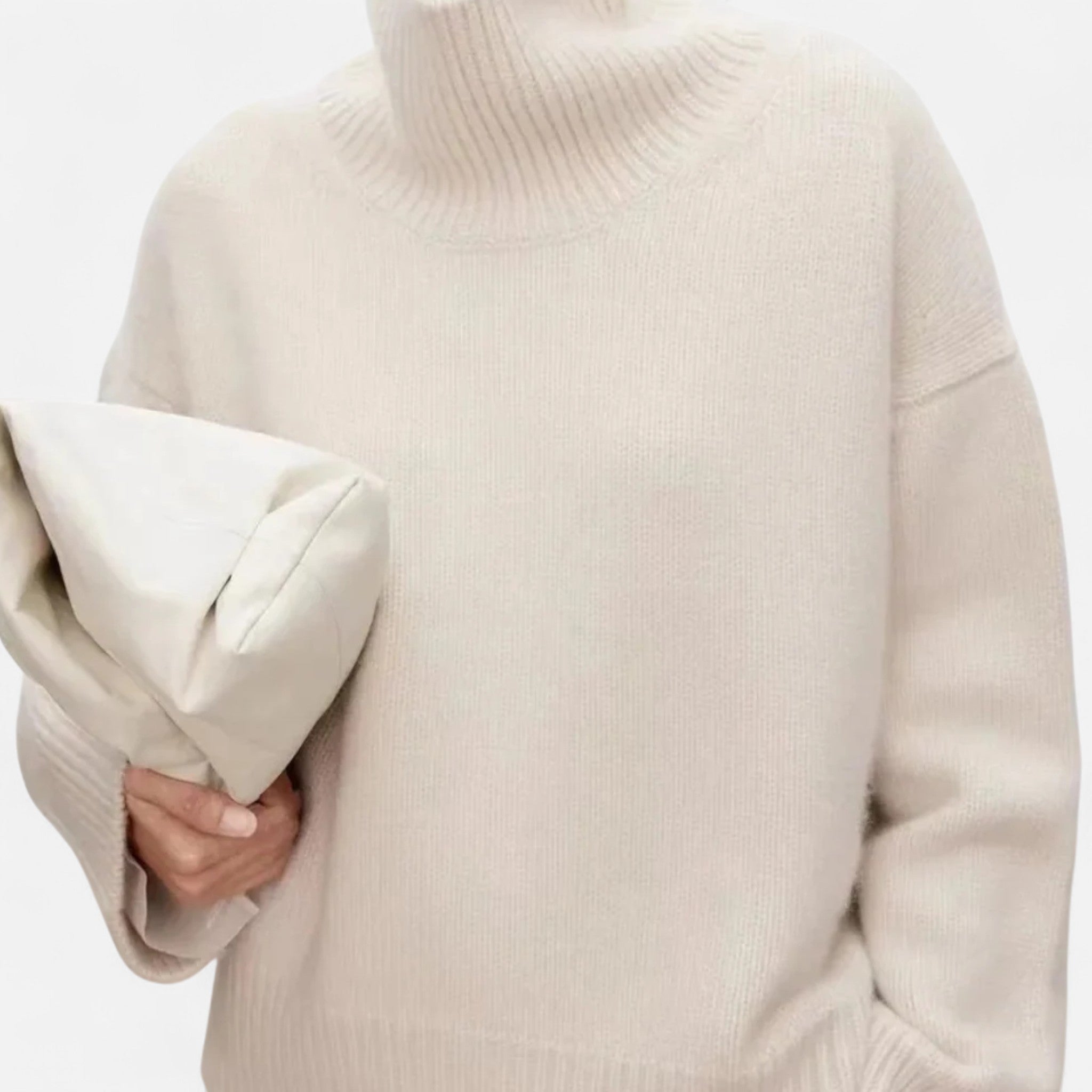 Sweter Damski z Golfem Oversize Dzianinowy