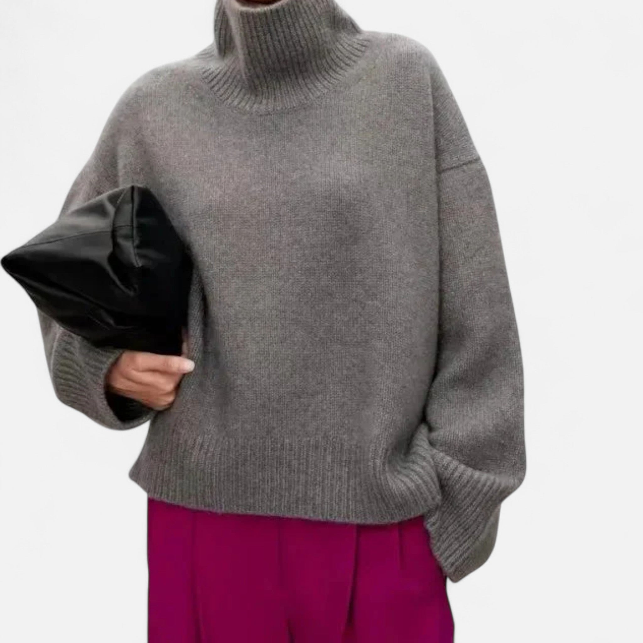 Sweter Damski z Golfem Oversize Dzianinowy