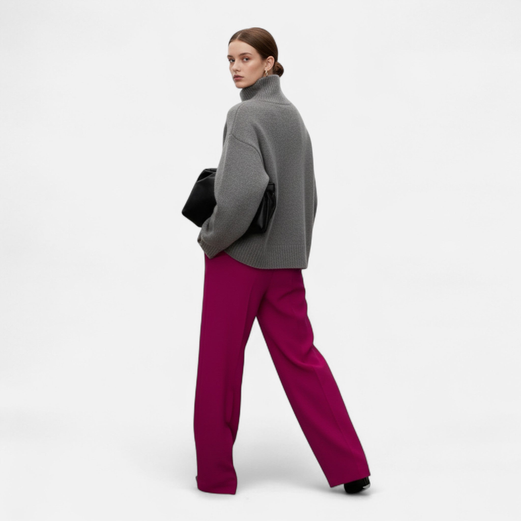 Sweter Damski z Golfem Oversize Dzianinowy