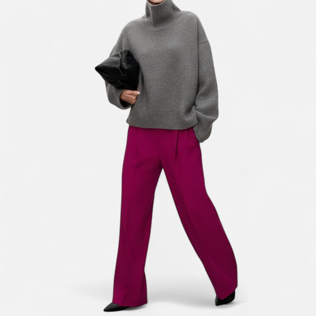 Sweter Damski z Golfem Oversize Dzianinowy