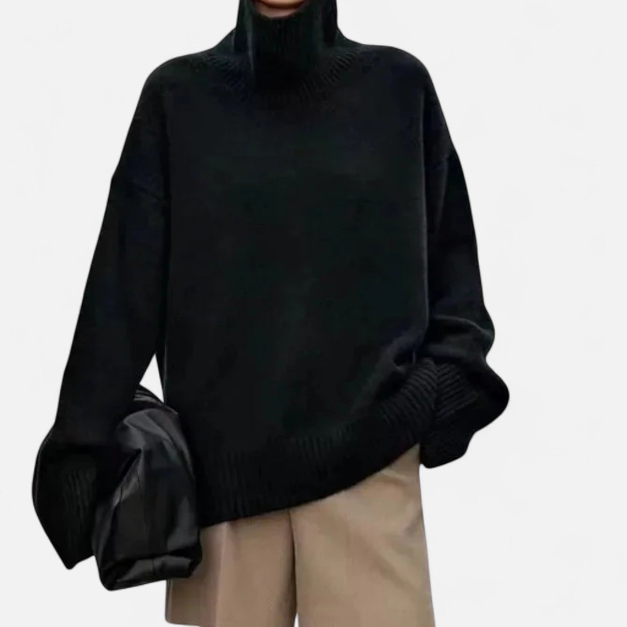 Sweter Damski z Golfem Oversize Dzianinowy