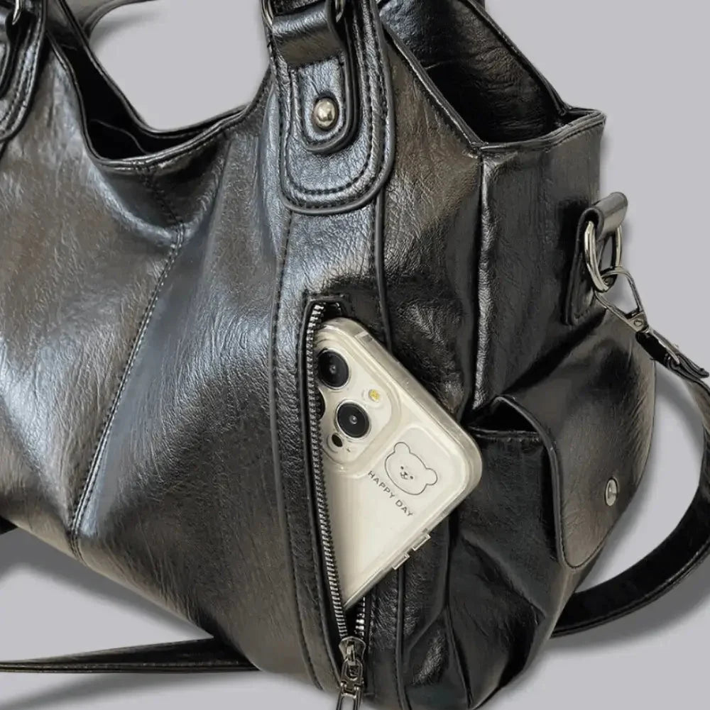 Czarna torba shopper z szerokim paskiem na ramię