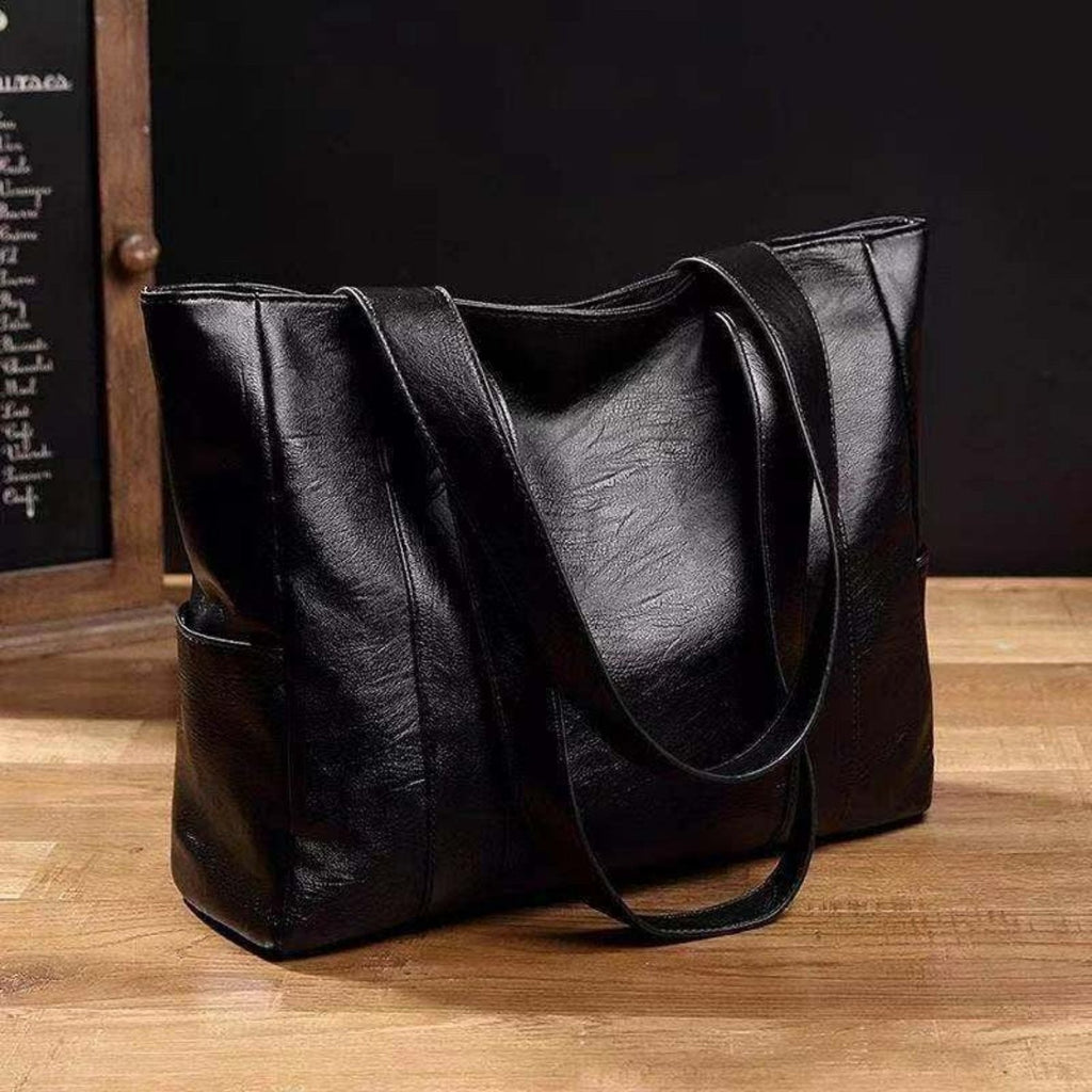 Skórzana torba shopper damska w kolorze czarnym