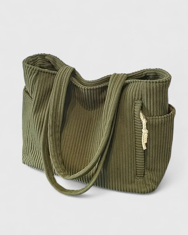 Zielona prążkowana torba shopper na laptopa i na co dzień